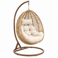 Hängesessel 105 x 105 x 195 cm aus Kunststoffgeflecht Braun Beige mit Stahlgestell für den Innenbereich
