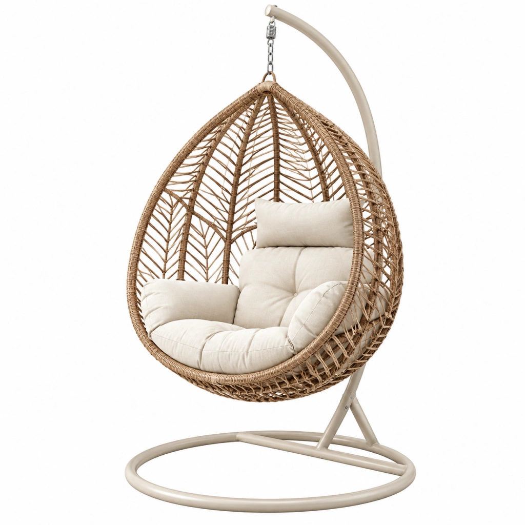 Hängesessel 105 x 105 x 195 cm aus Geflecht in Natur Beige mit Metallgestell