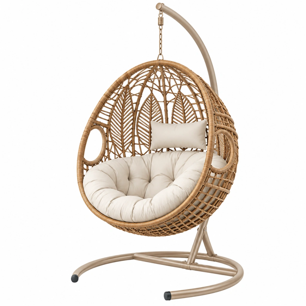 Hängesessel 105 x 105 x 195 cm Rattan Natur mit Metallgestell im Boho-Stil
