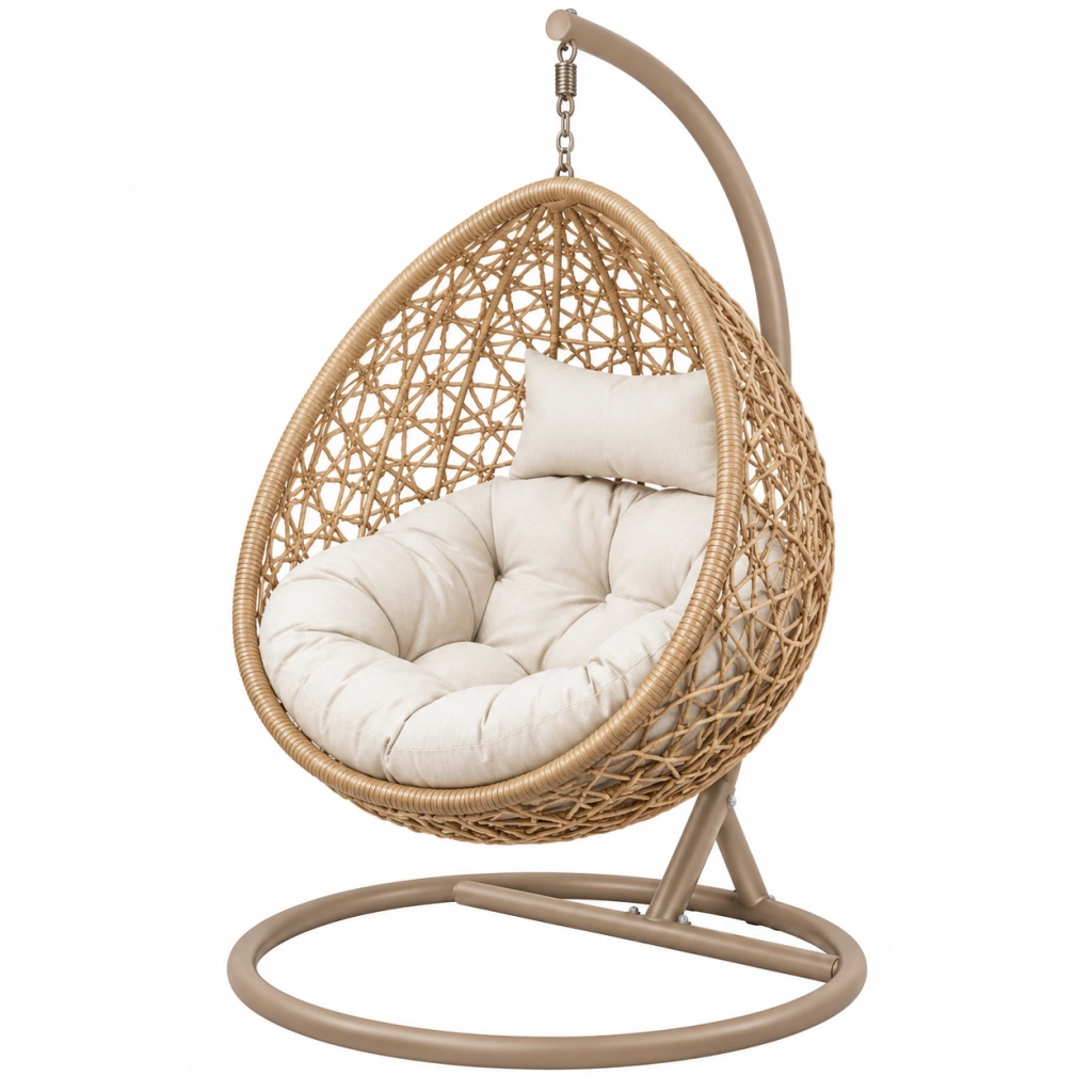 Hängesessel 105 x 105 x 195 cm aus Rattan Beige mit Stahlgestell freistehend