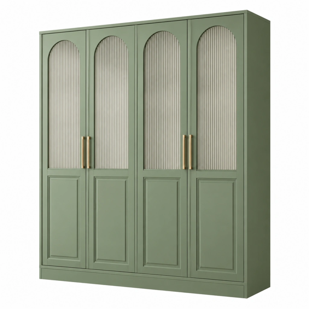 Kleiderschrank 160 x 55 x 200 cm Grün Holzwerkstoff mit Riffelglas im modernen Stil