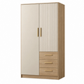 Kleiderschrank 100 x 55 x 200 cm Holzwerkstoff Beige Eichefarben mit Drehtüren und Schubladen