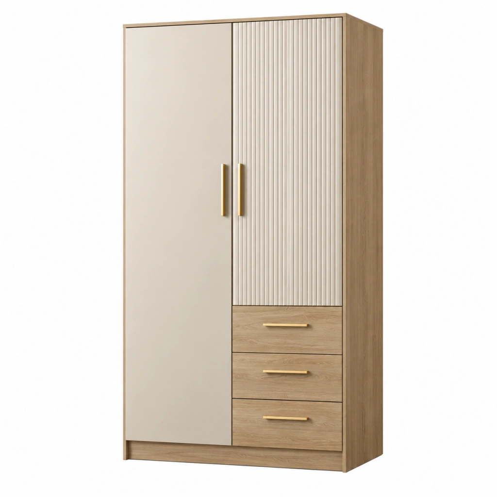 Kleiderschrank 100 x 55 x 200 cm Holzwerkstoff Beige Eichefarben mit Drehtüren und Schubladen