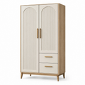 Kleiderschrank 90 x 45 x 180 cm Holzwerkstoff Beige Natur mit Rillentüren und Schubladen
