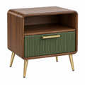 Nachttisch 50 x 40 x 60 cm aus Holzwerkstoff in Walnussgrün mit Schublade im Retro-Stil