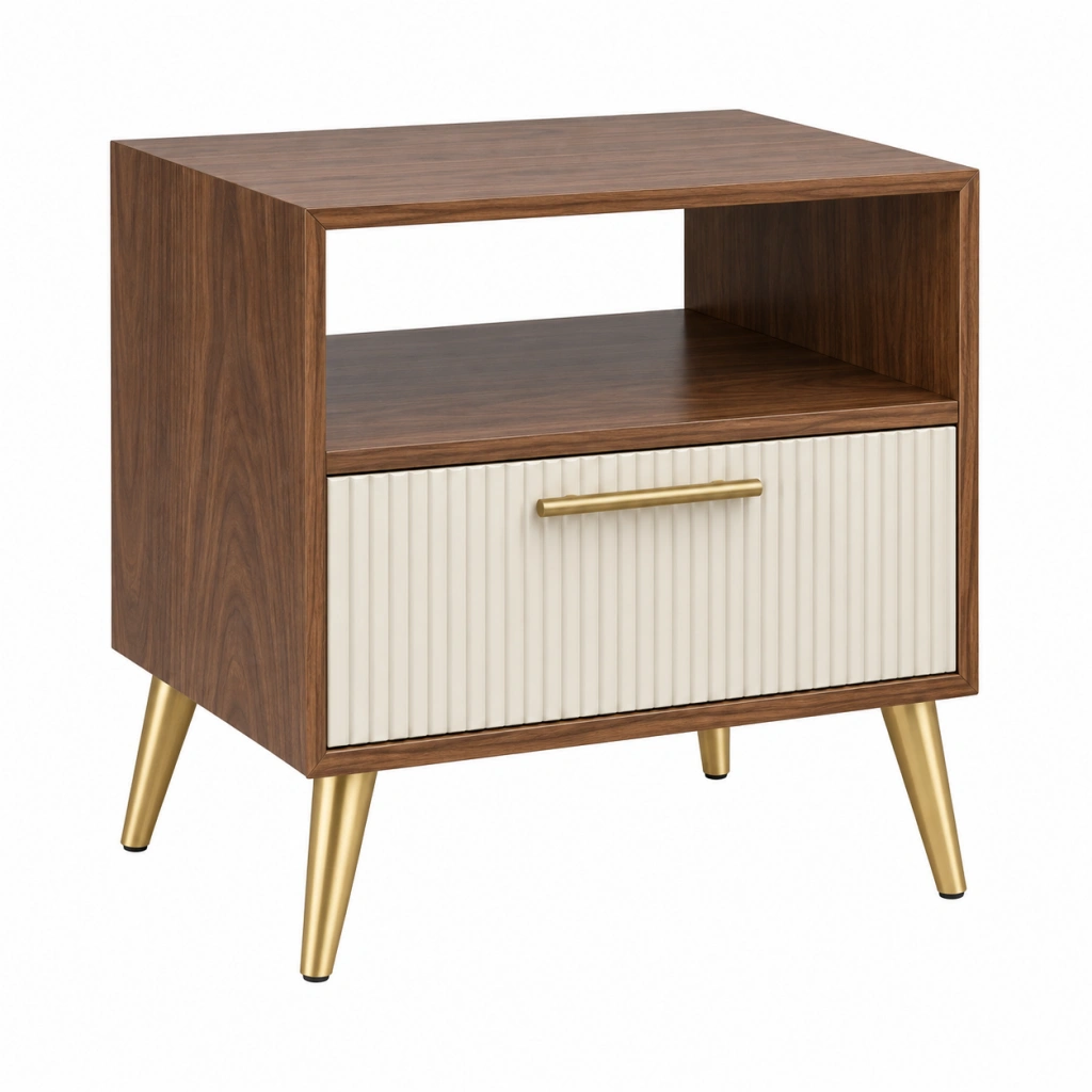 Nachttisch 50 x 40 x 65 cm Holzwerkstoff Braun Creme mit Schublade und offenem Fach