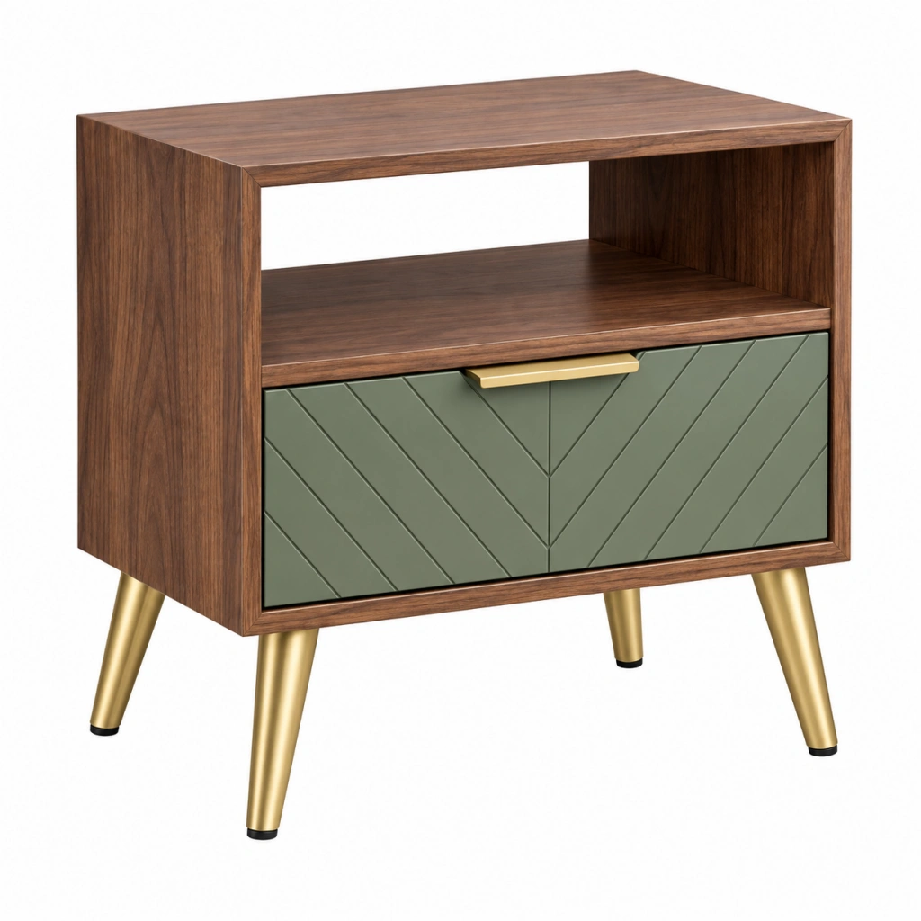Nachttisch 50 x 40 x 60 cm Holzoptik Braun Grün mit Schublade und offenem Fach