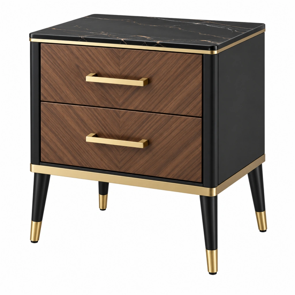 Nachttisch 50 x 40 x 60 cm Holzwerkstoff Schwarz Nussbraun mit 2 Schubladen Modern