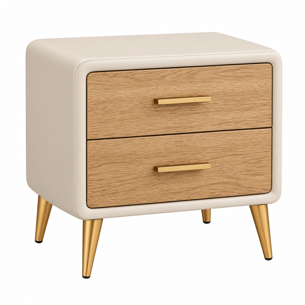 Nachttisch 50 x 40 x 55 cm Holzwerkstoff Beige Naturholz mit 2 Schubladen Modern