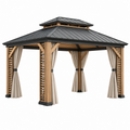Gartenpavillon 300 x 300 cm aus Holz mit Metall Dach und Vorhängen