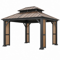 Gartenpavillon 300 x 300 cm aus Metall und Holz in Schwarz Braun mit belüftetem Doppeldach