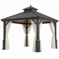 Gartenpavillon 300 x 300 cm Anthrazit Metall mit Vorhängen und Belüftungsdach
