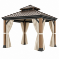 Gartenpavillon 300 x 300 cm Holzoptik Metall Beige mit Vorhängen