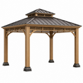 Gartenpavillon 300 x 300 x 320 cm Holz Braun Metall Anthrazit mit Dach im klassischen Stil