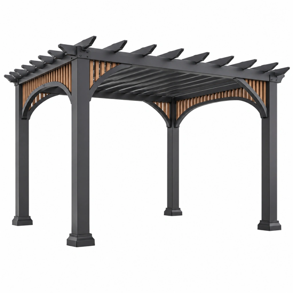Pergola 300 x 300 x 240 cm aus Metall Schwarz/Braun mit Lamellendach für Garten