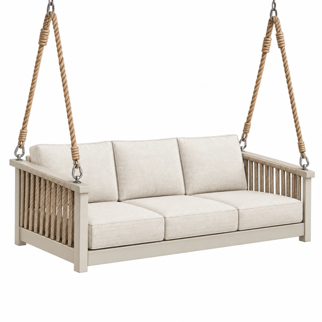Hängesofa 190 cm Beige Textil und Seil - Dreisitzer mit Aufhängung
