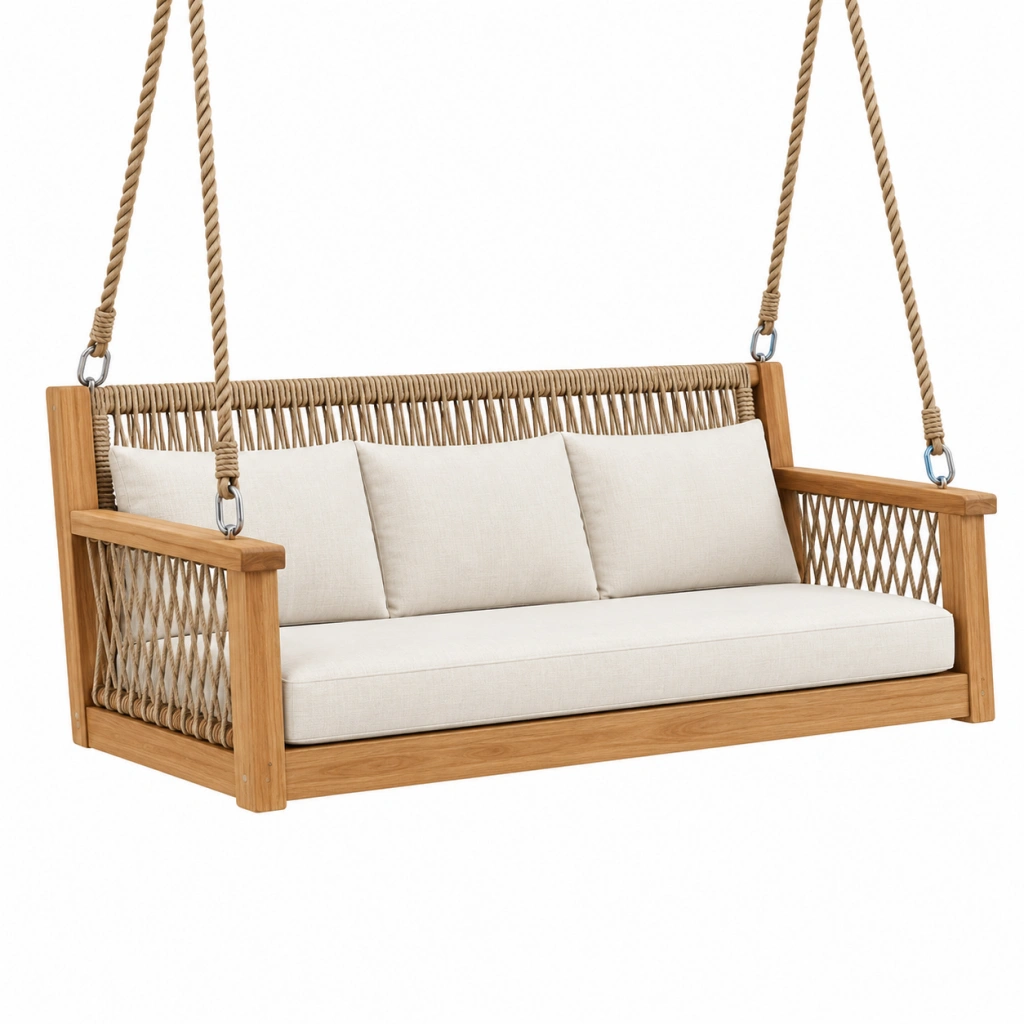 Hängesofa 160 x 75 x 75 cm aus Holz und Seil in Beige für den Außenbereich